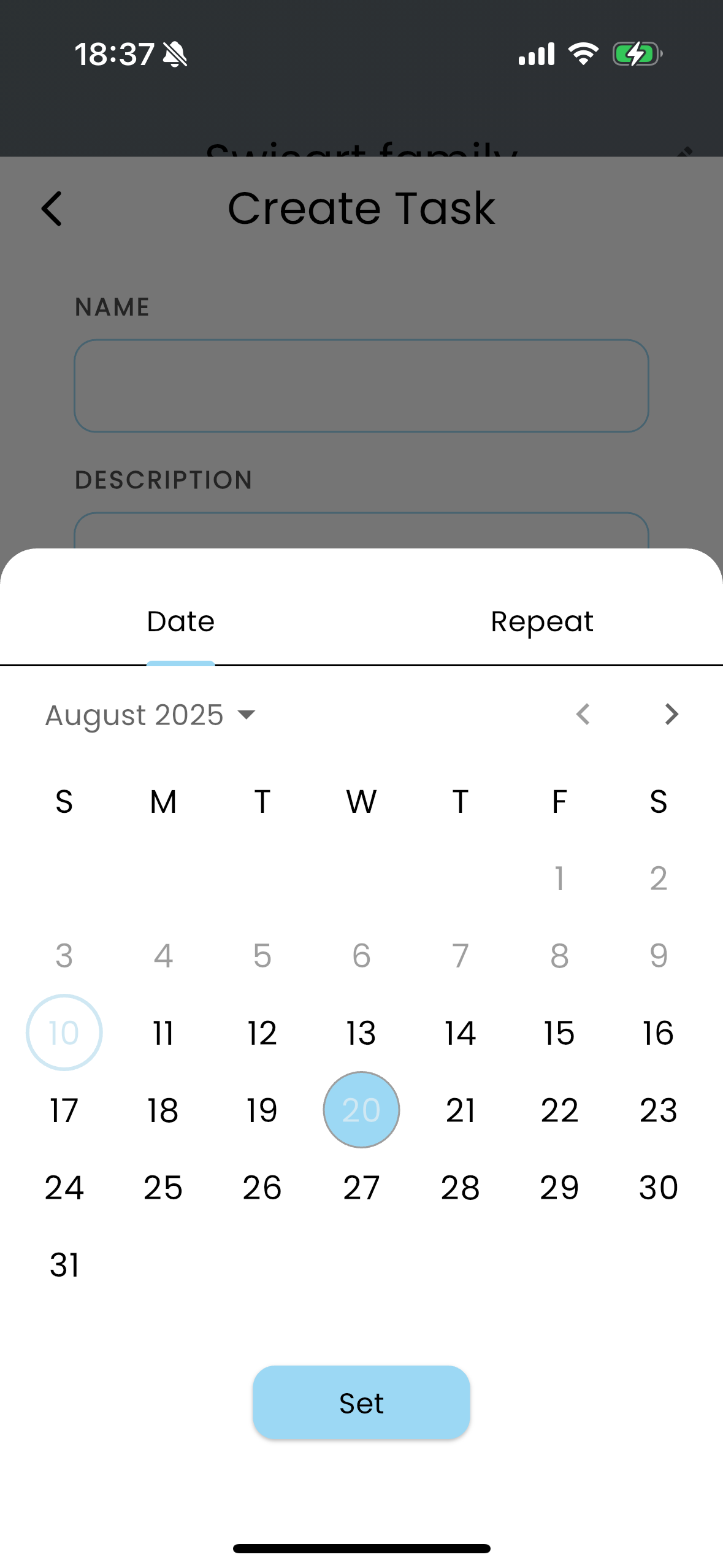 Screenshot of setting a specific due date.