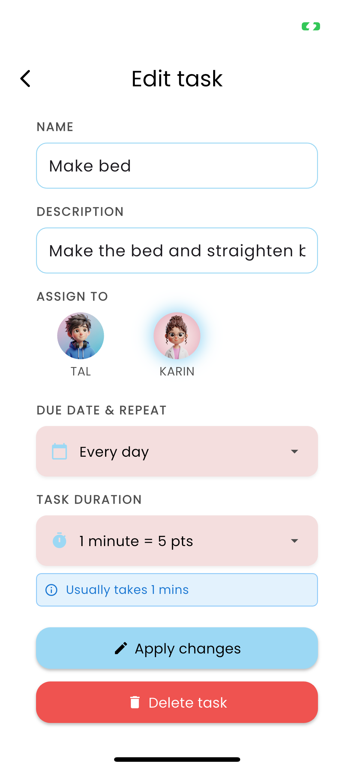 Screenshot of the task editing screen.