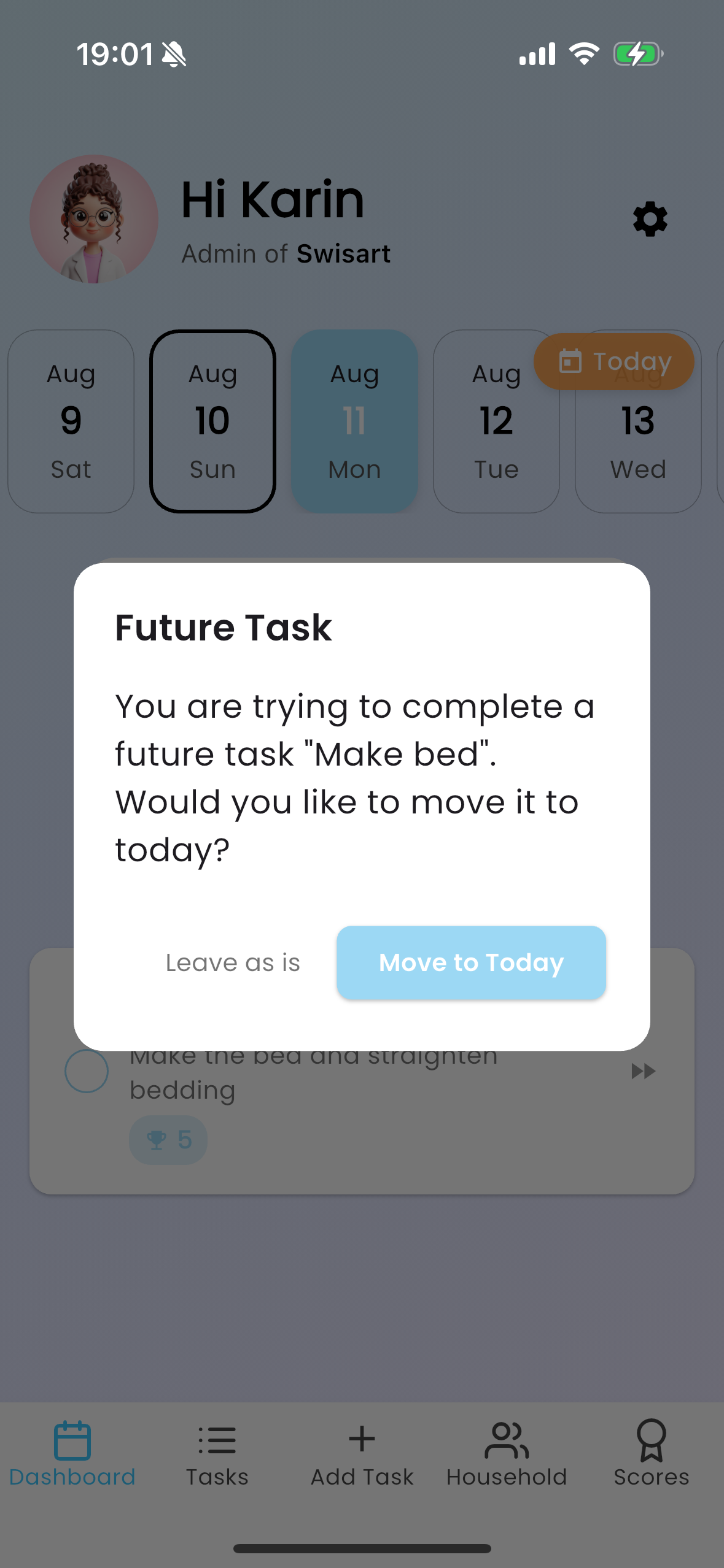 Screenshot of a dialog box for completing a future task.