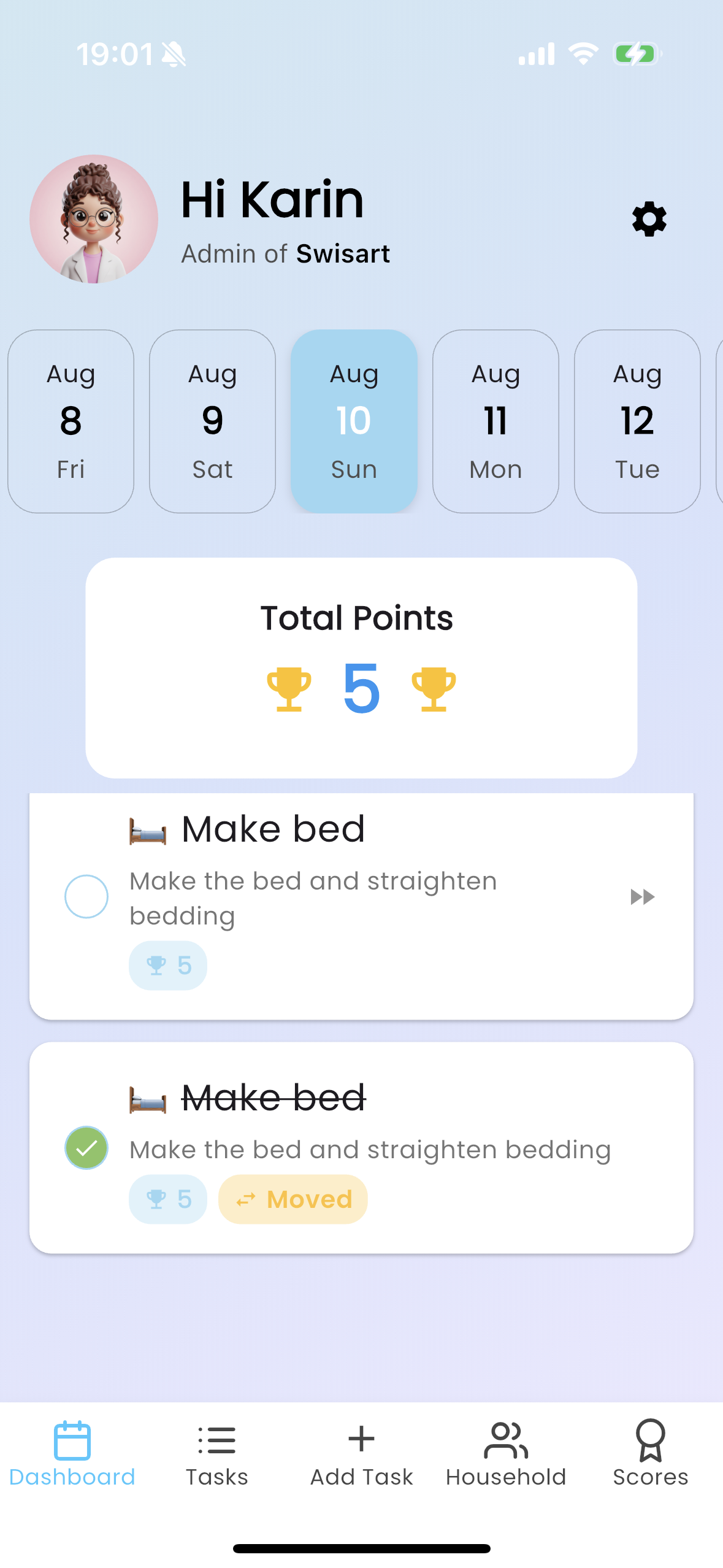 Screenshot of a moved task.