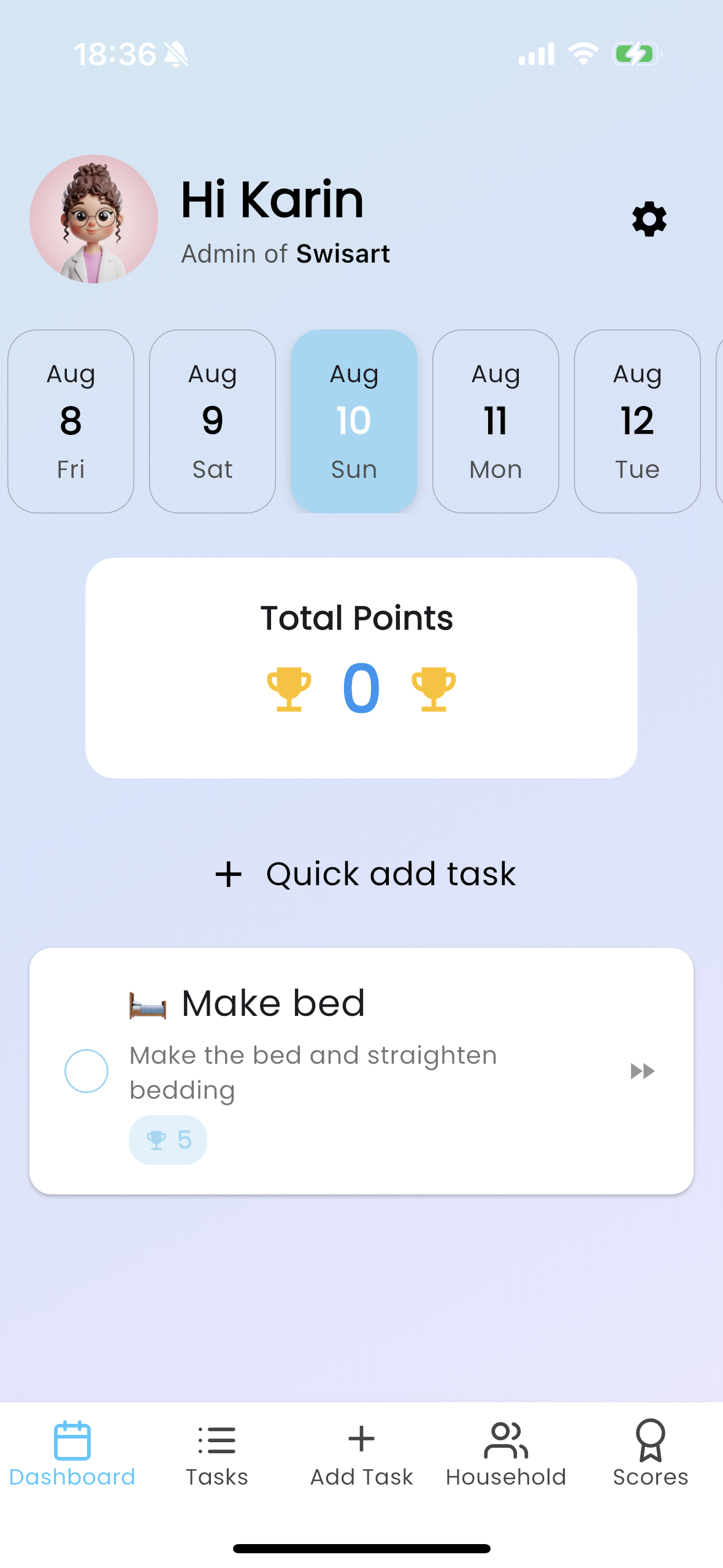 Screenshot of the Quick Add button in the dashboard.