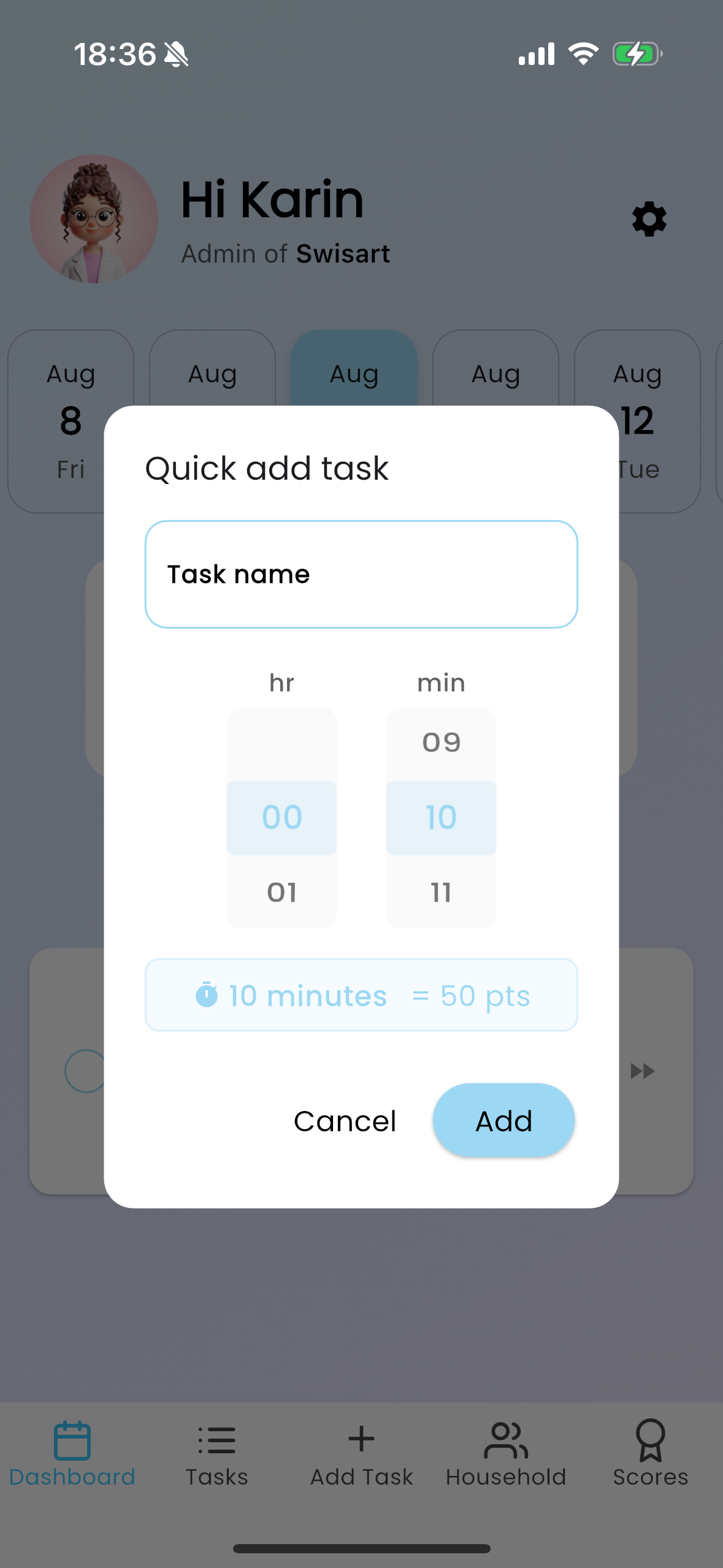 Screenshot of the quick add dialog box.