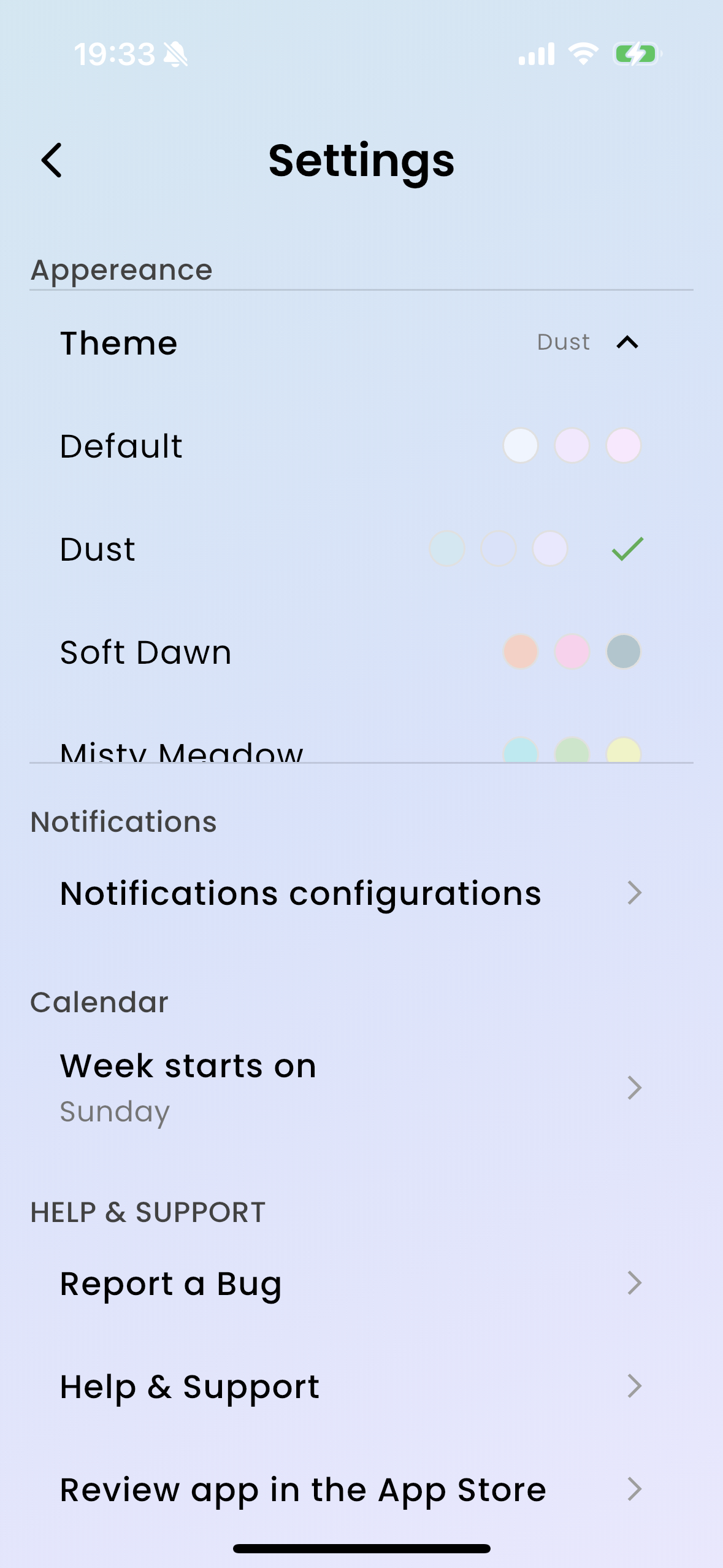 Screenshot of theme settings.